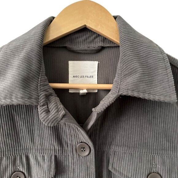 Avec Les Filles Grey Button Up Stretchy Corduroy Shacket Size M - Picture 4 of 7